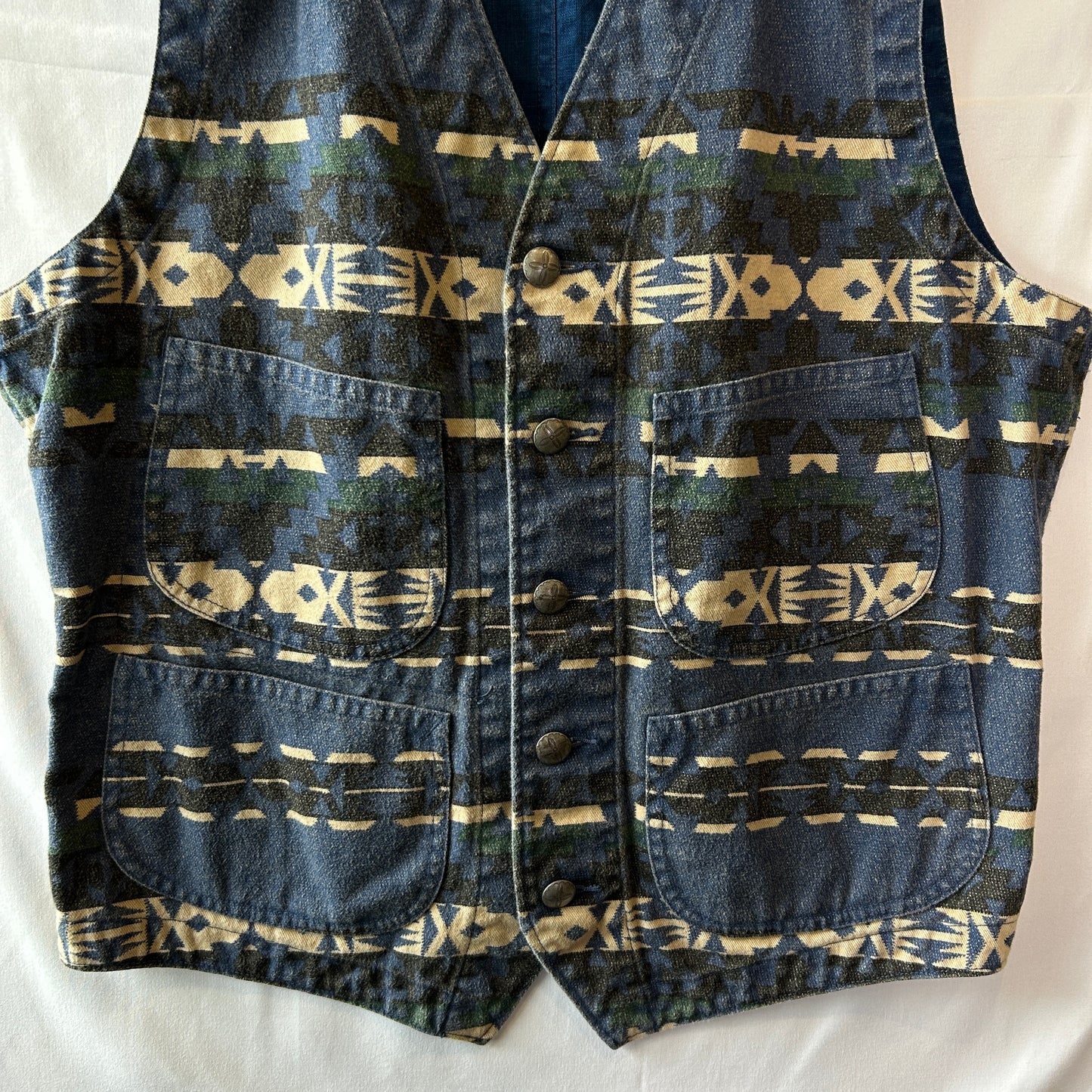 00's RRL ラルフローレン Southwestern Vest ネイティブ柄ベスト ジレ ブルー(M)/A9196V-SO