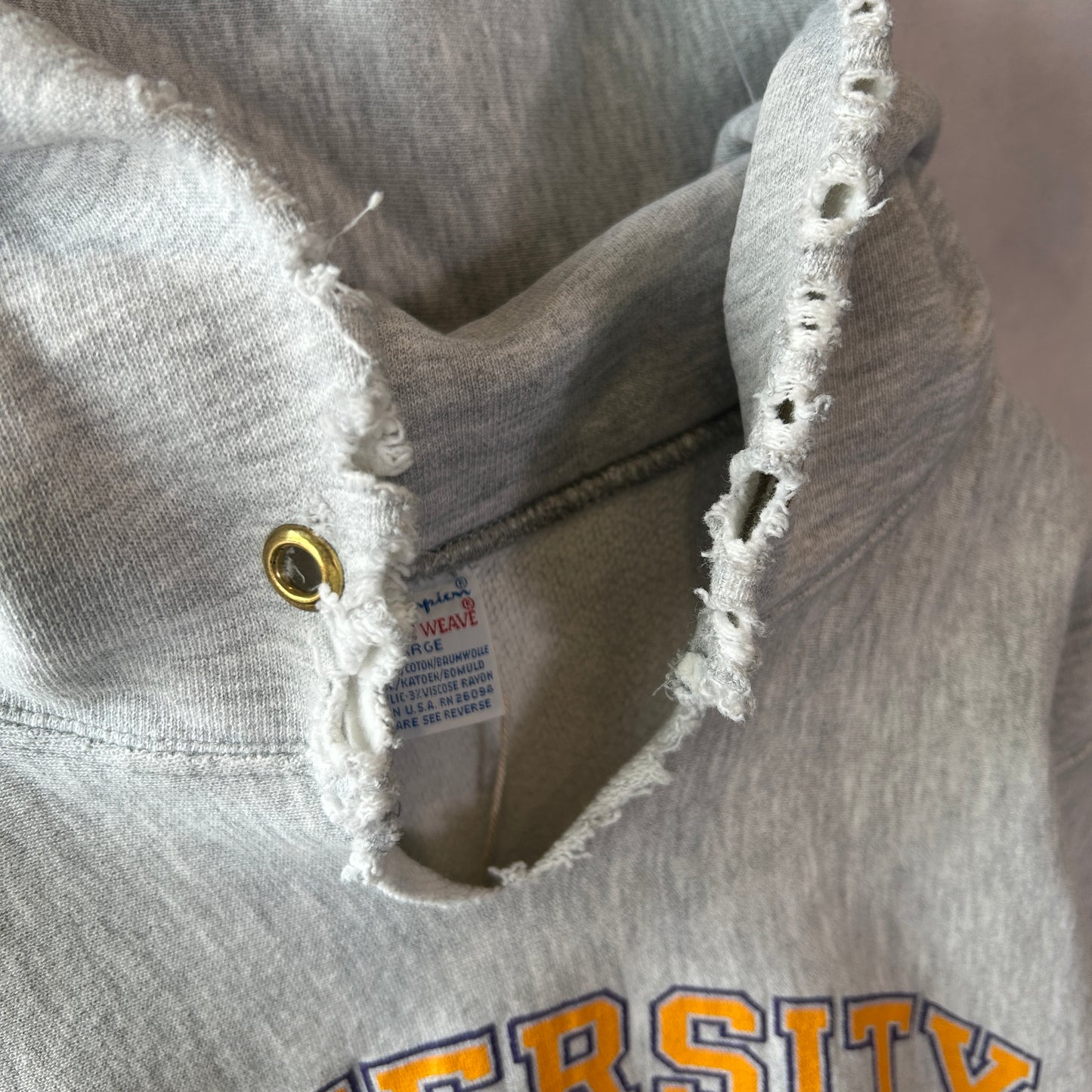 90's. Champion Reverse Weave 3段プリント スウェットフーディー グレー (L)/C0771R-SO