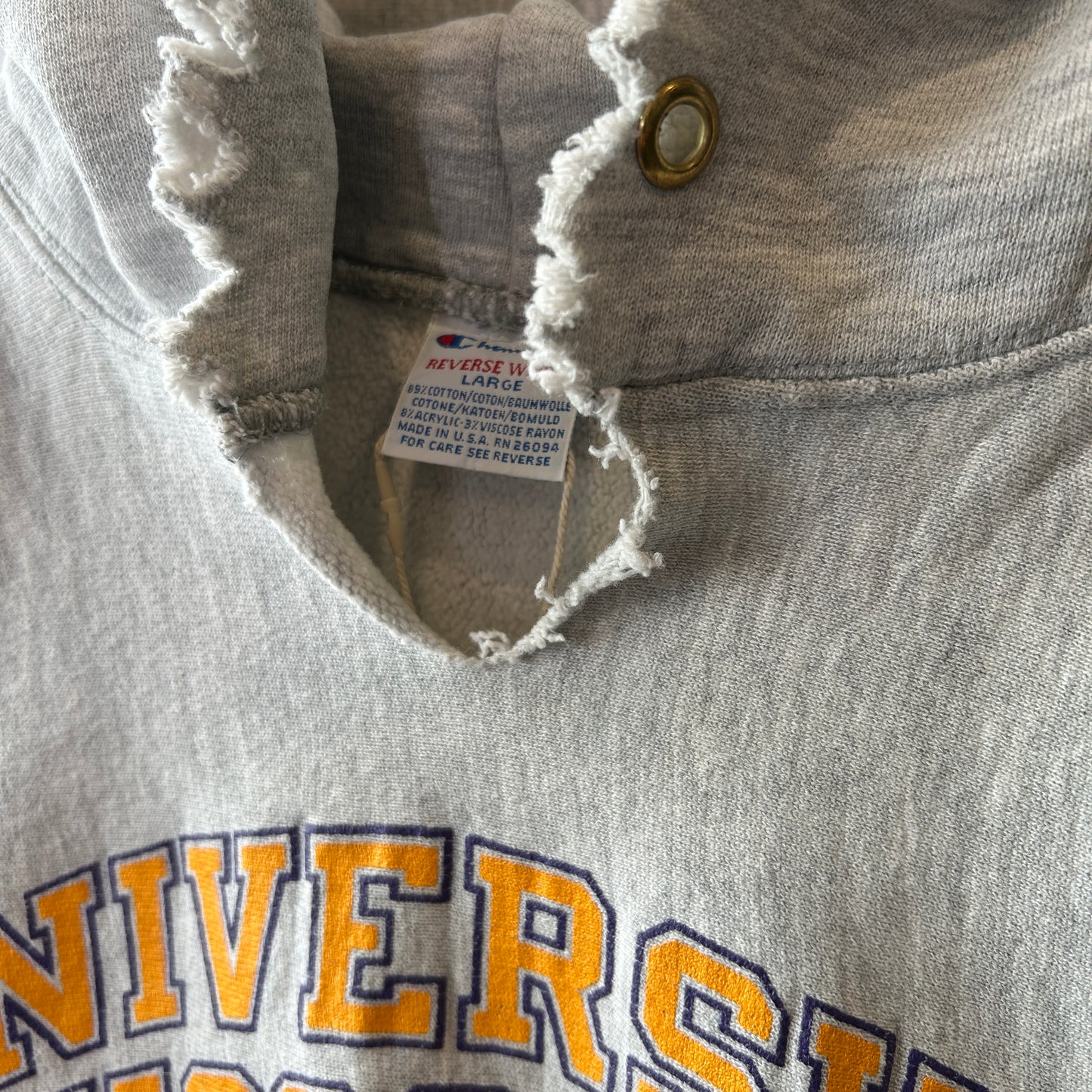 90's. Champion Reverse Weave 3段プリント スウェットフーディー グレー (L)/C0771R-SO