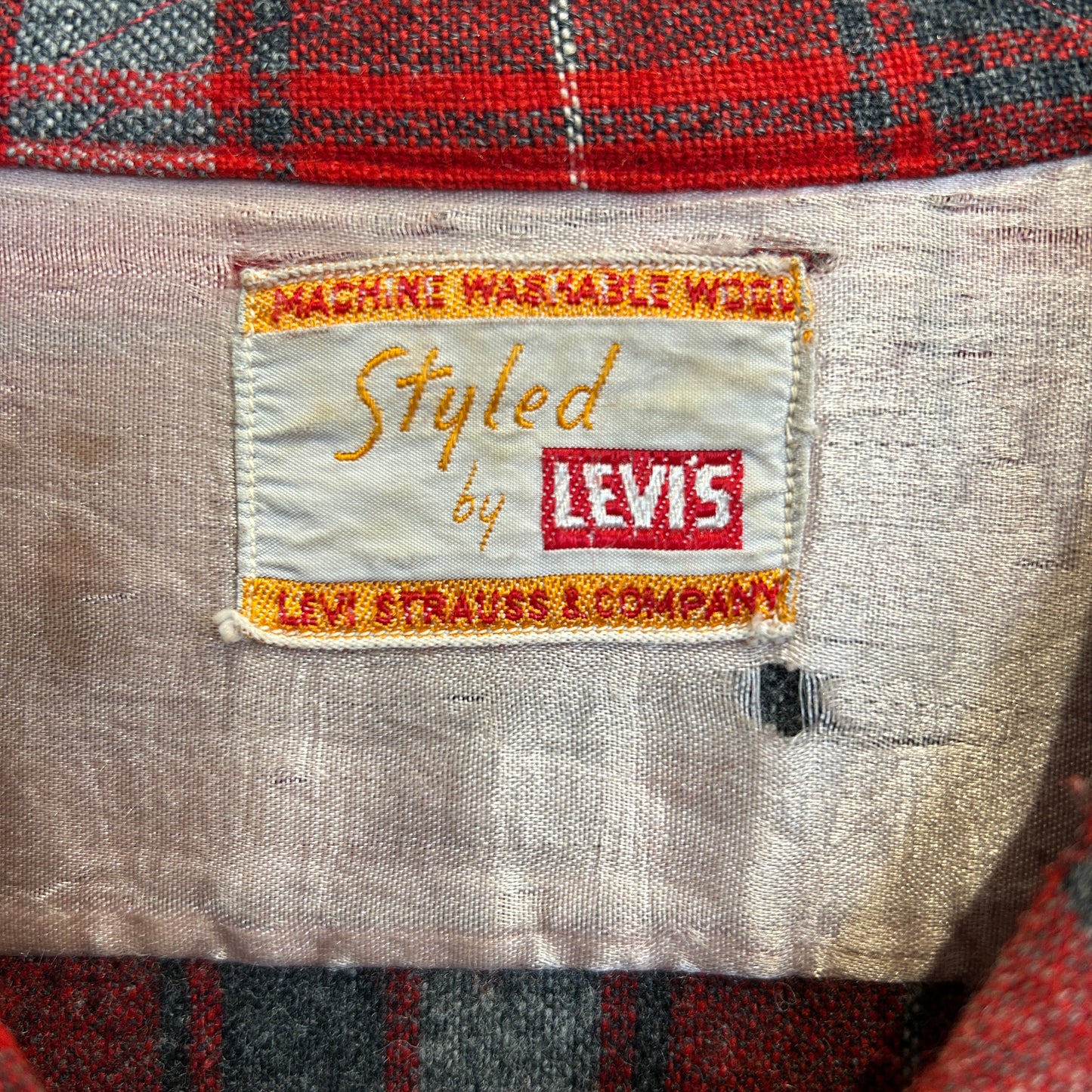 60's LEVI'S リーバイス オープンカラーウールチェックシャツ 赤グレー黒/A9623SH-SO