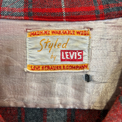 60's LEVI'S リーバイス オープンカラーウールチェックシャツ 赤グレー黒/A9623SH-SO