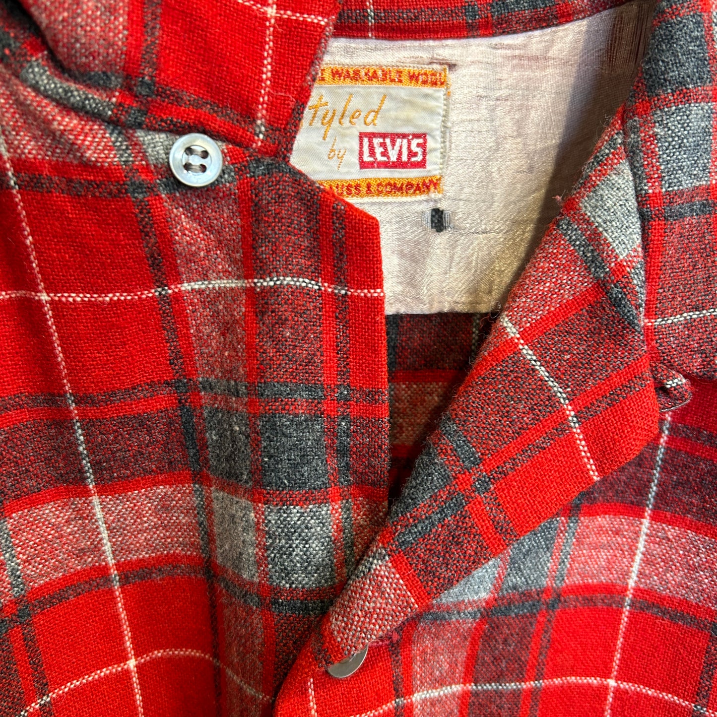 60's LEVI'S リーバイス オープンカラーウールチェックシャツ 赤グレー黒/A9623SH-SO