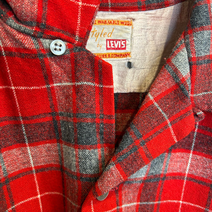 60's LEVI'S リーバイス オープンカラーウールチェックシャツ 赤グレー黒/A9623SH-SO