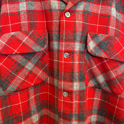60's LEVI'S リーバイス オープンカラーウールチェックシャツ 赤グレー黒/A9623SH-SO