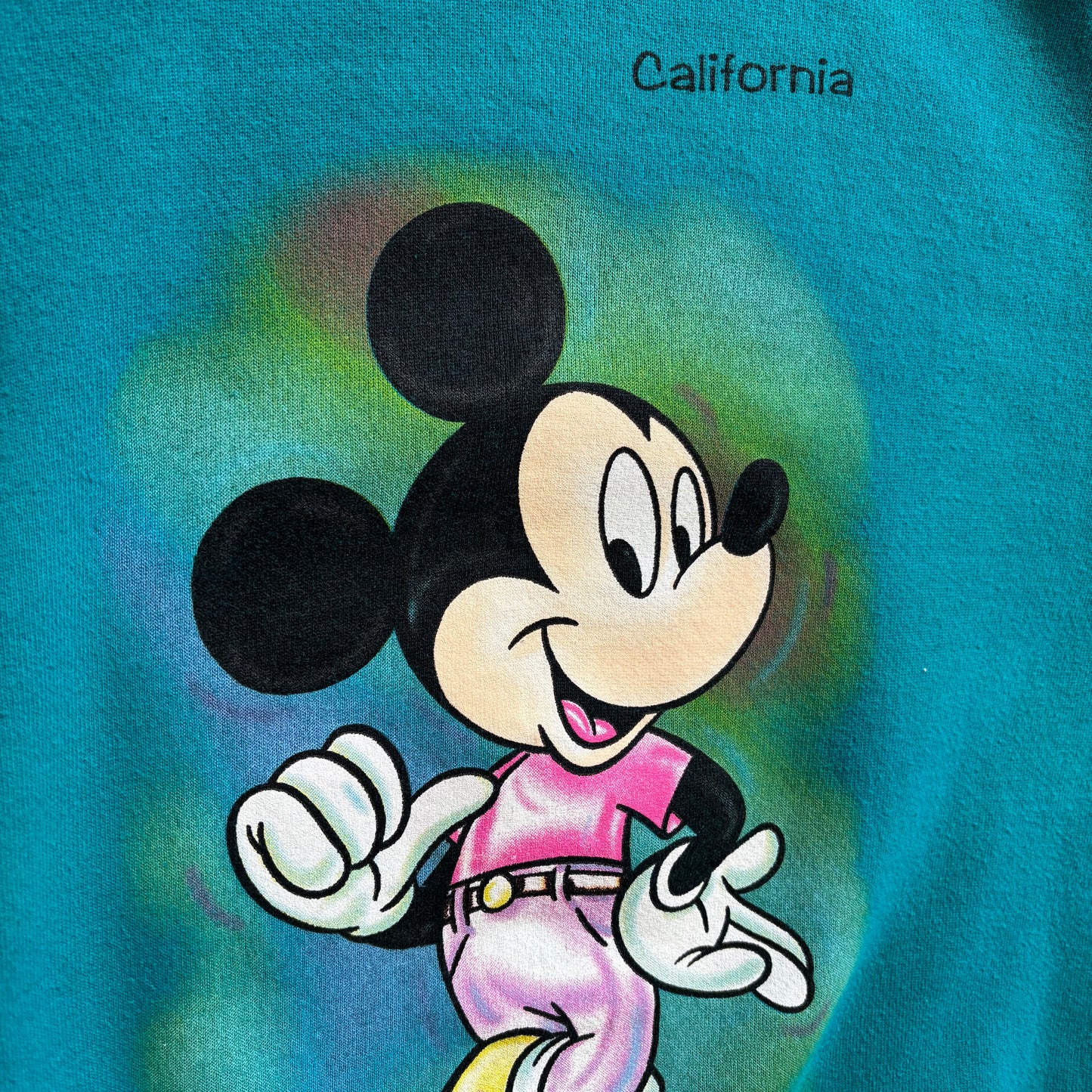 90's Disney Mickey "California"ディズニー ミッキー スウェット ターコイズ(L)/C0128S-SO
