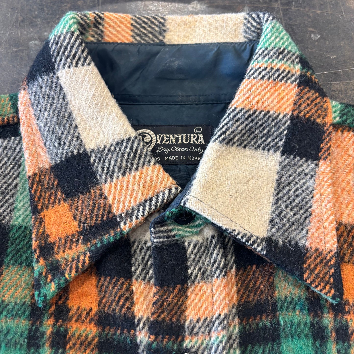 80's VENTURA チェック CPOシャツ グリーンオレンジ (L) /A9624SH-SO