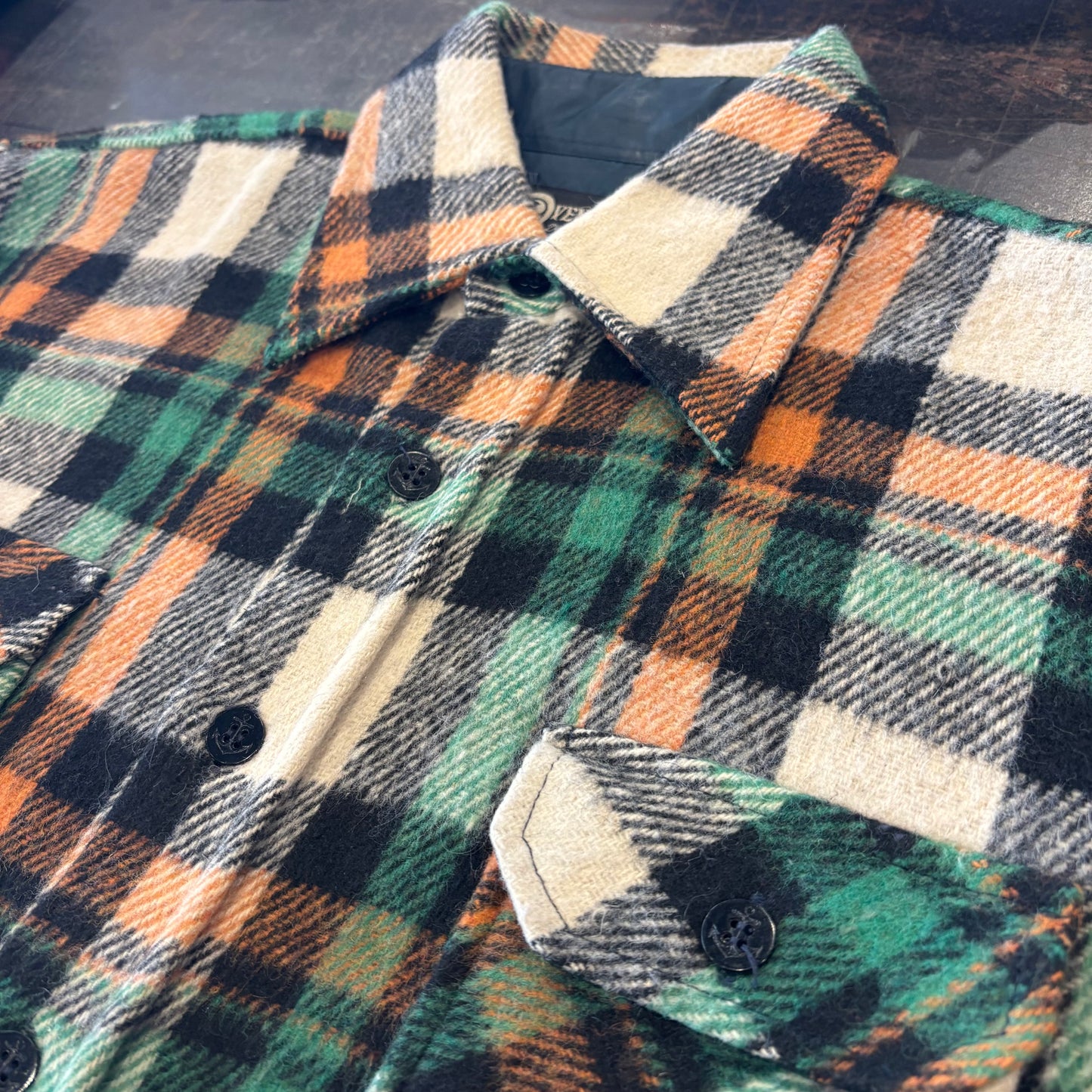 80's VENTURA チェック CPOシャツ グリーンオレンジ (L) /A9624SH-SO