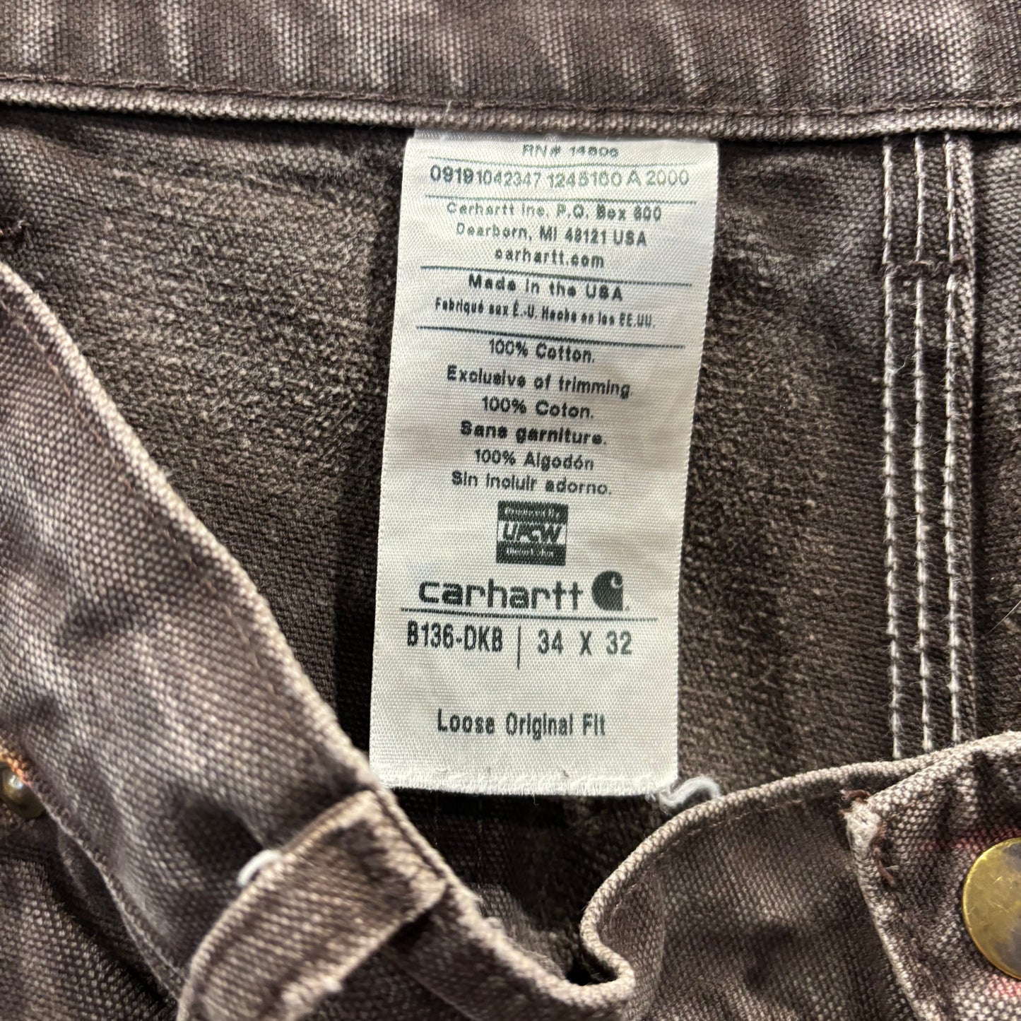 00's Carhartt ka-ha-to ダブルニーパンツ B136 DKB (34×32)/C1058P-SO