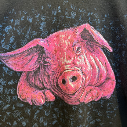 90's Marlin tease レストラン Piggy's アニマルプリントTシャツ 黒 (XL)/B2725T-SO