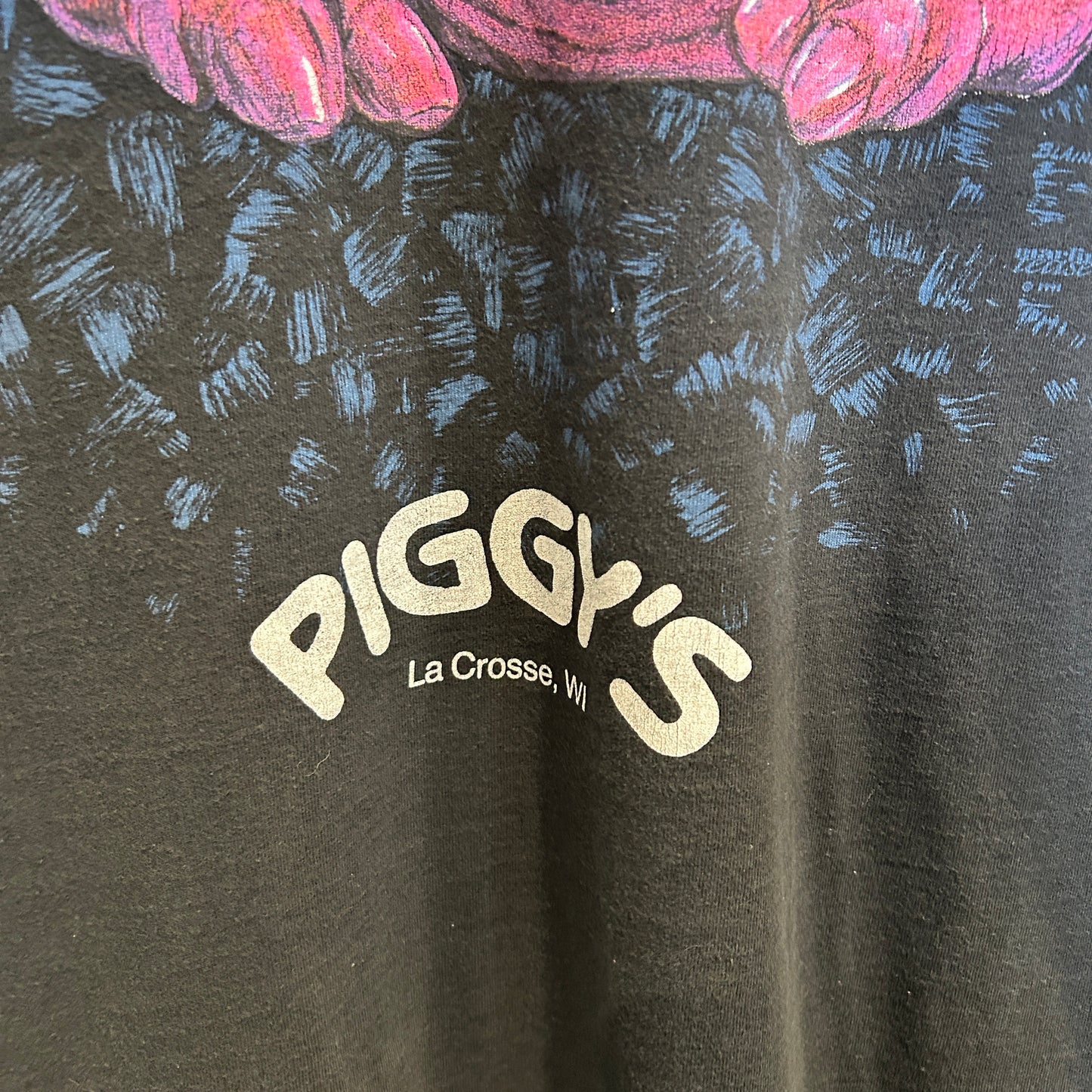 90's Marlin tease レストラン Piggy's アニマルプリントTシャツ 黒 (XL)/B2725T-SO