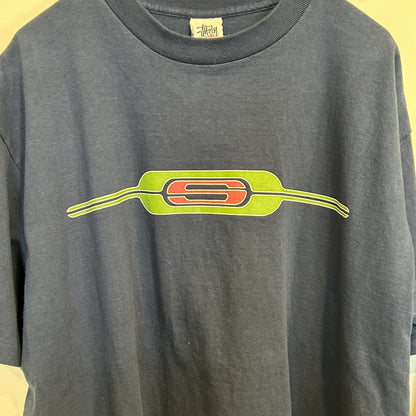 90's Stussy ステューシー グラフィック ロゴプリントTシャツ 紺 (XL)/C0384T-SO