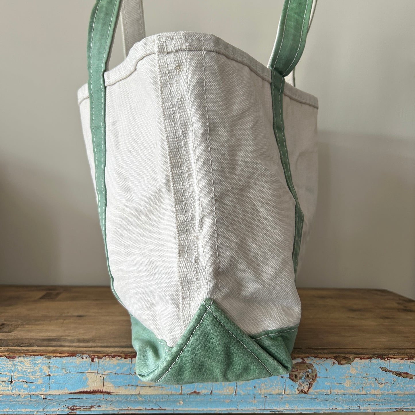 90's L.L.Bean Boat＆Tote キャンバストート 白薄緑/B0996AC-SO