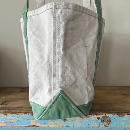 90's L.L.Bean Boat＆Tote キャンバストート 白薄緑/B0996AC-SO