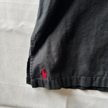 90's Polo Ralph Lauren CALDWELL オープンカラー半袖シャツ コットン裾ポニー 黒(XXL)/A6597SH-SO