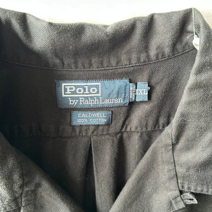 90's Polo Ralph Lauren CALDWELL オープンカラー半袖シャツ コットン裾ポニー 黒(XXL)/A6597SH-SO