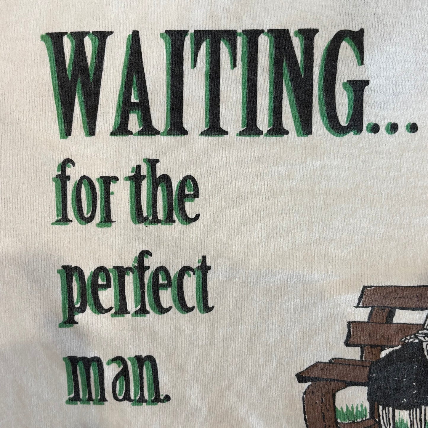 00's Jerzees "WAITING... for the perfect man" 骸骨 メッセージTシャツ 白 (L)/B2806T-SO