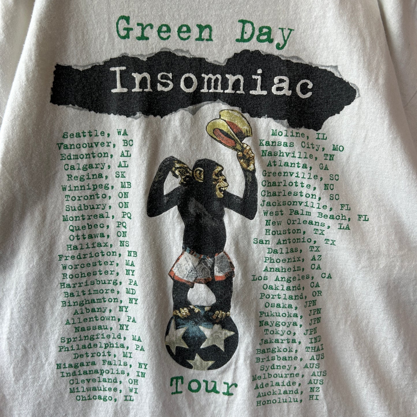 90's Green Day グリーン・デイ Insomniac ツアーTシャツ リンガーT 白(L)/C0287T-SO