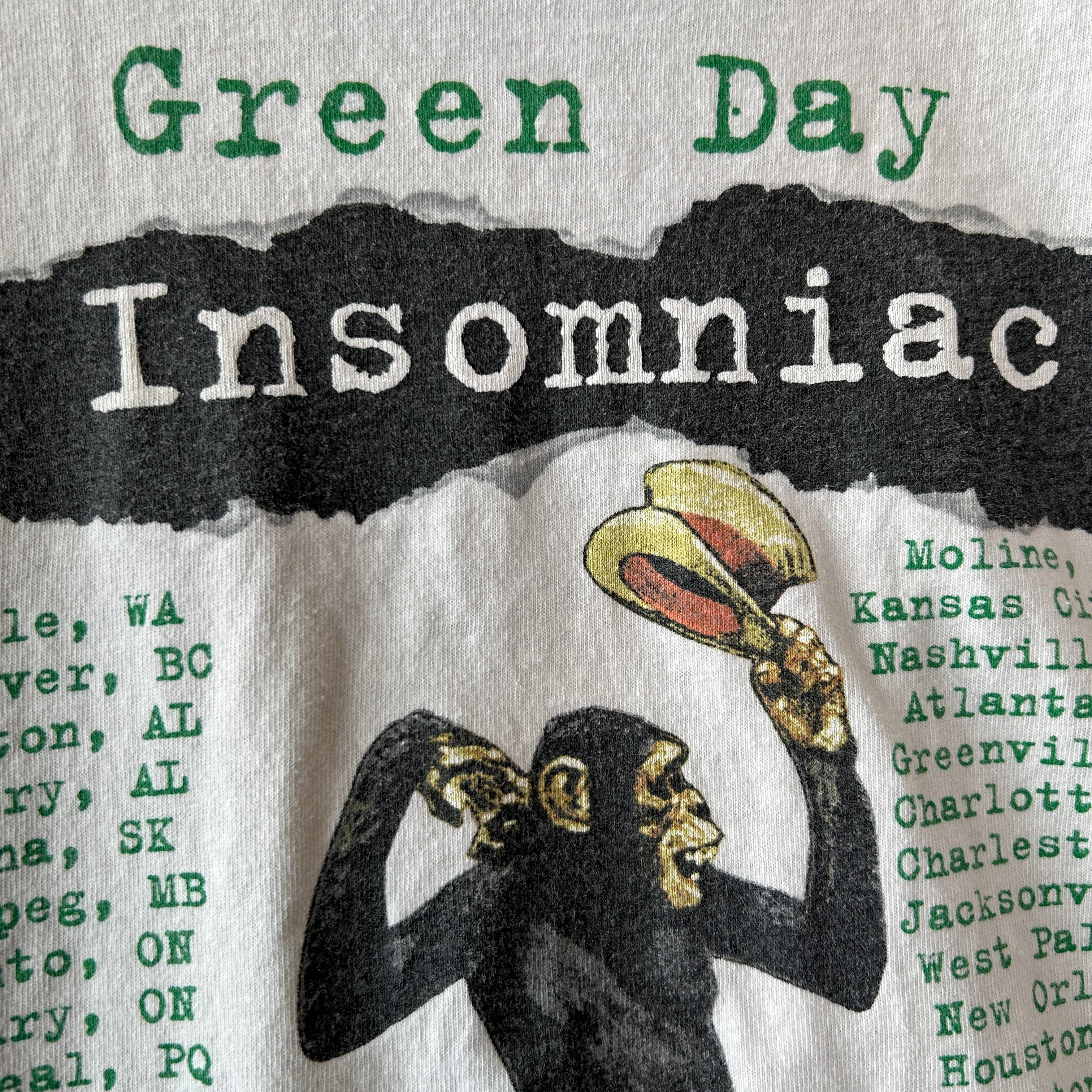 90's Green Day グリーン・デイ Insomniac ツアーTシャツ リンガーT 白