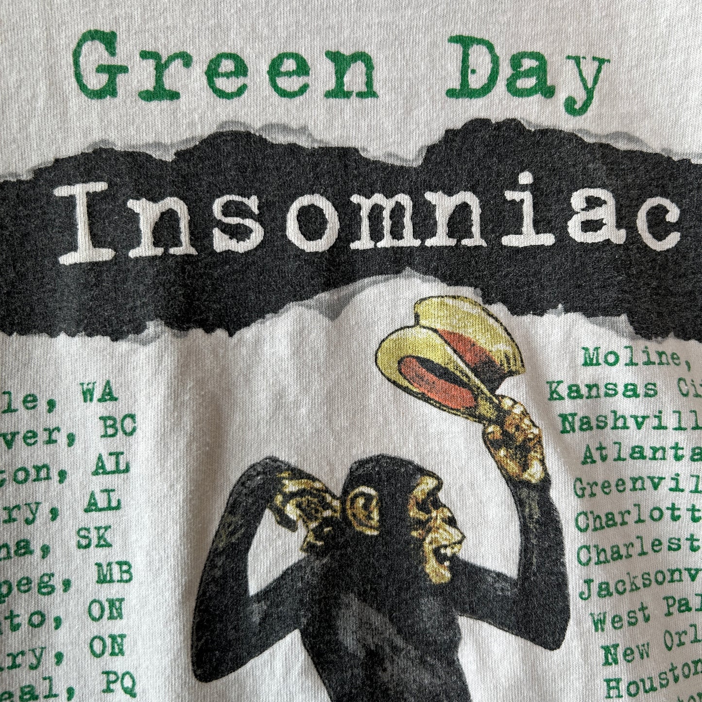 90's Green Day グリーン・デイ Insomniac ツアーTシャツ リンガーT 白(L)/C0287T-SO