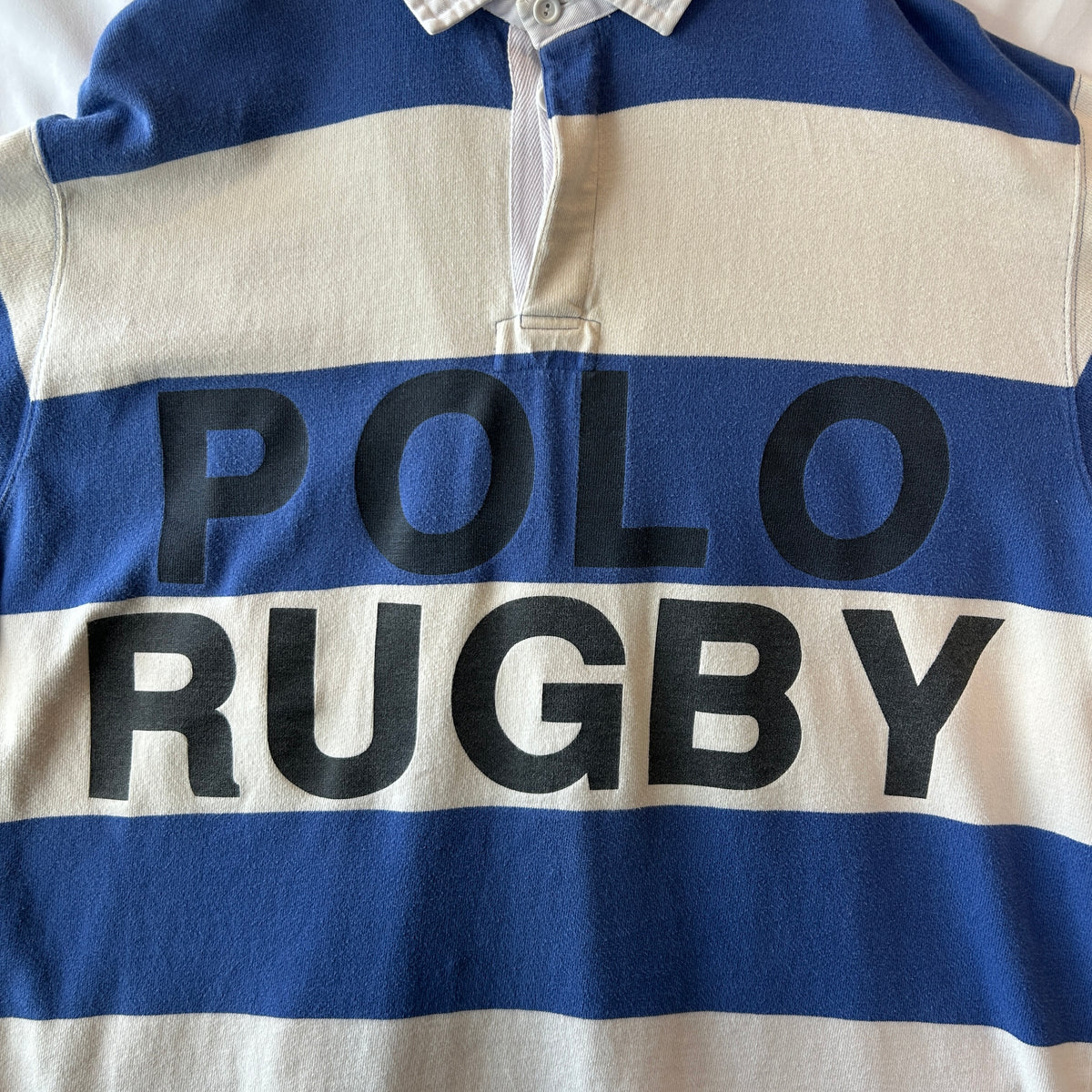 90's Polo ラルフローレン ”POLO RUGBY" ラガーシャツ ボーダー ポロスポ (XL)/B2338T-SO