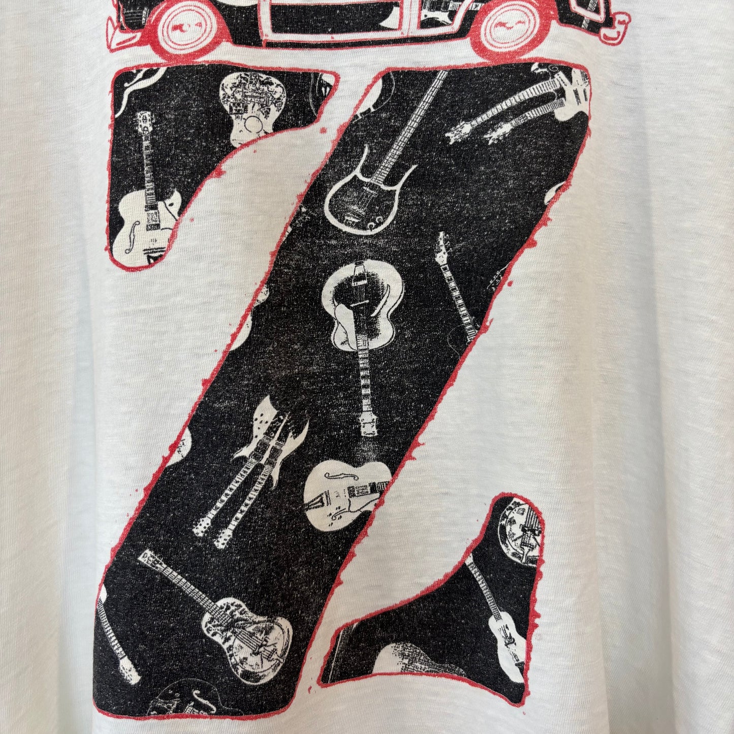 80's Jimmy's ウッディワゴン＆ギター プリントTシャツ 白(XL)/B3052T-SO