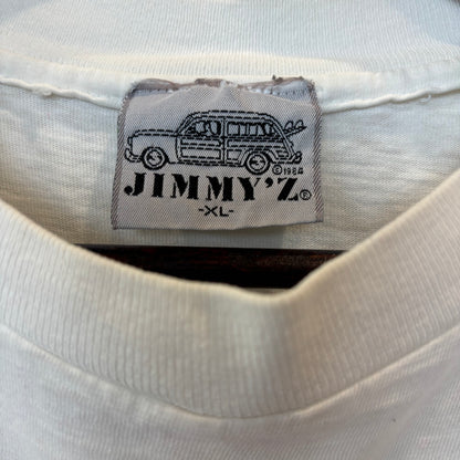 80's Jimmy's ウッディワゴン＆ギター プリントTシャツ 白(XL)/B3052T-SO