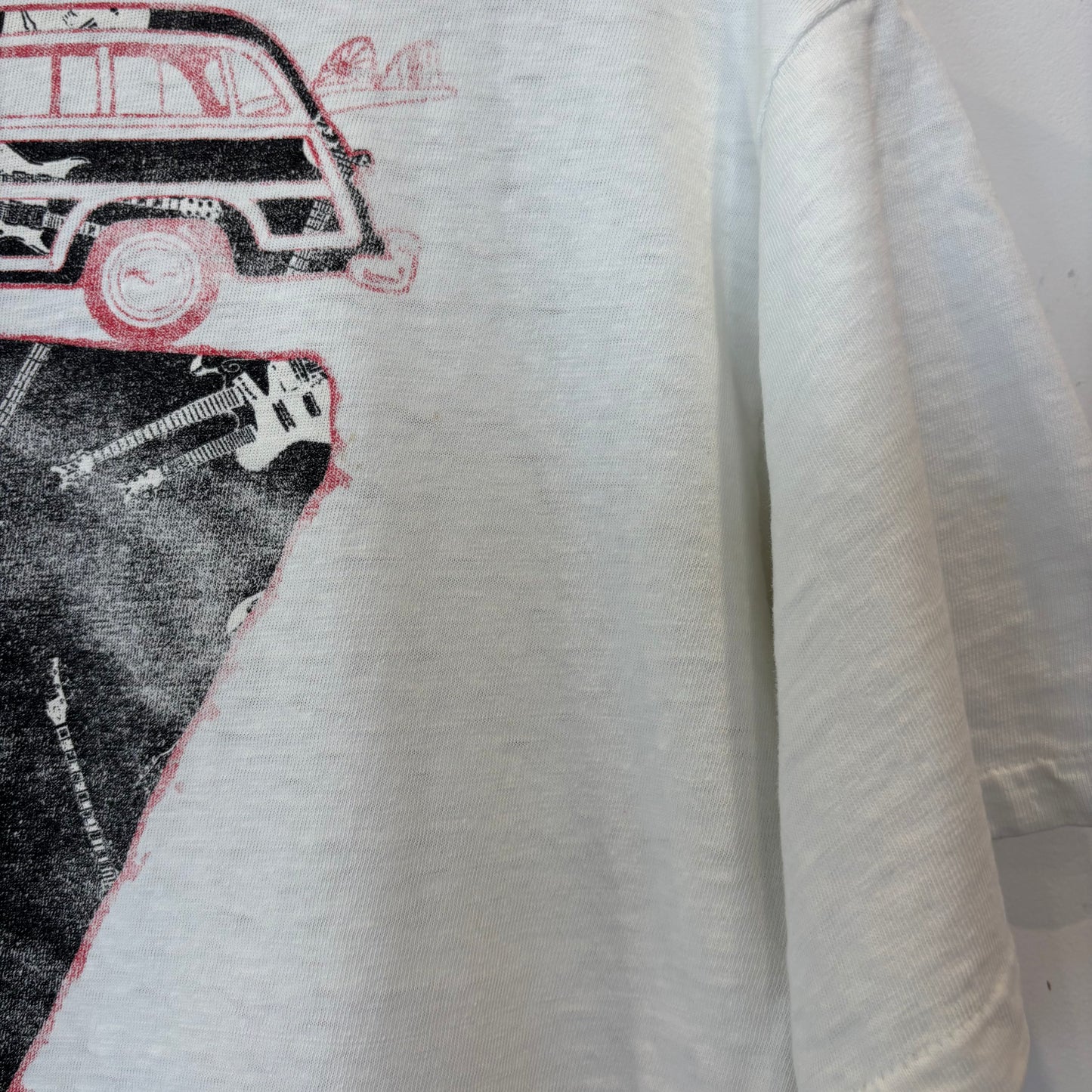 80's Jimmy's ウッディワゴン＆ギター プリントTシャツ 白(XL)/B3052T-SO