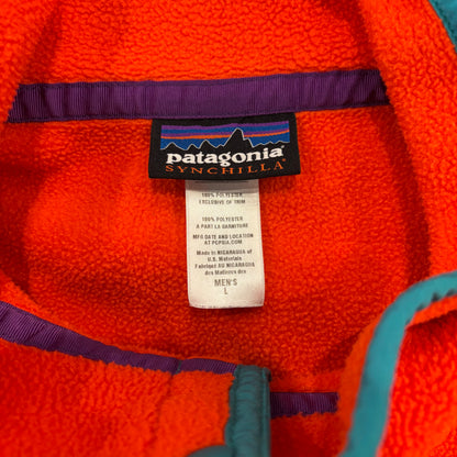 FA13 Patagonia パタゴニア スナップT シンチラ フリース プルオーバー オレンジ ターコイズ (L) /C0226F-SO