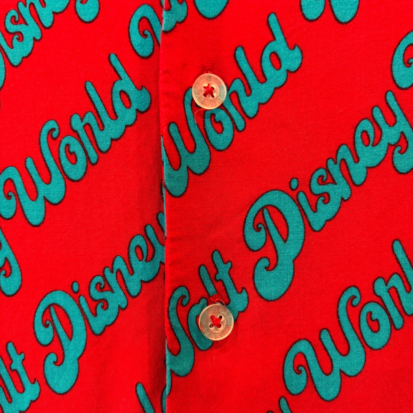 00's Disney "Walt Disney World" オープンカラー アロハシャツ 赤×水色(S)/B3059S-SO