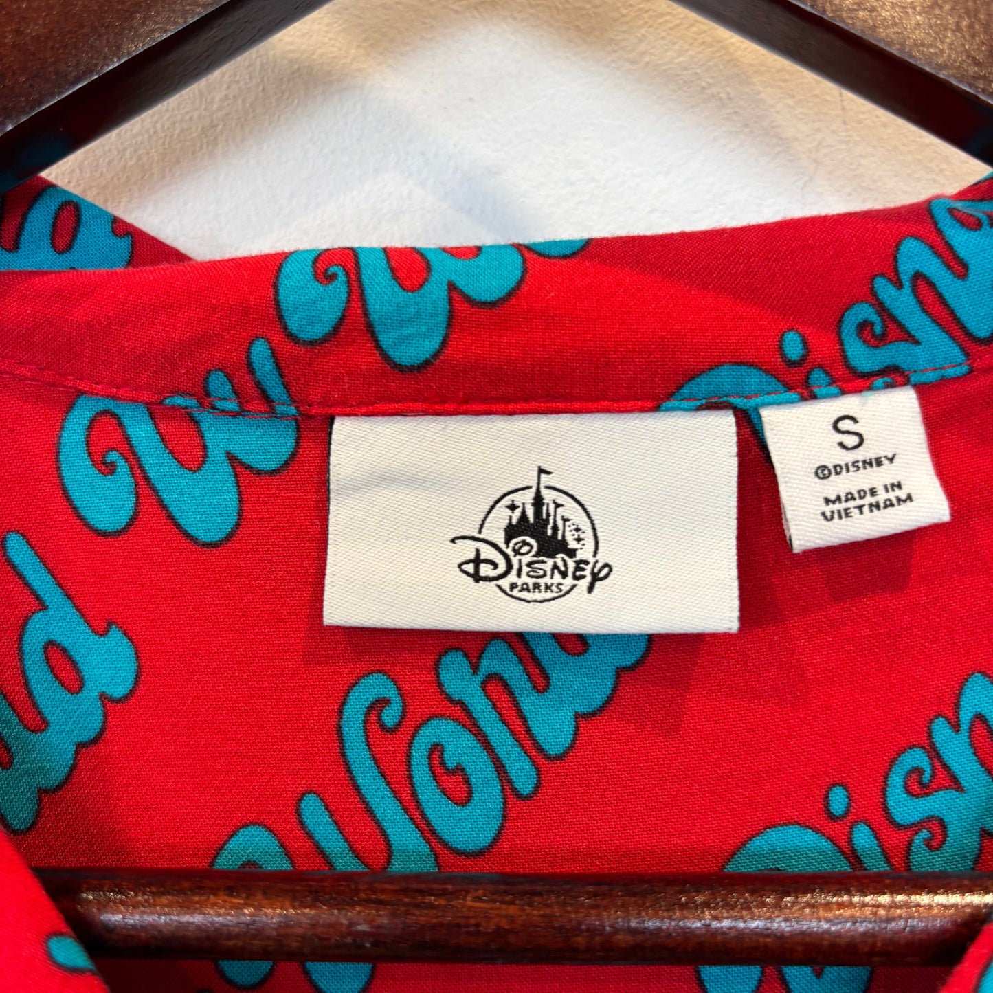 00's Disney "Walt Disney World" オープンカラー アロハシャツ 赤×水色(S)/B3059S-SO