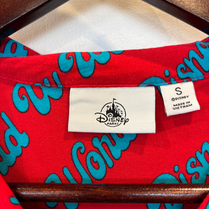 00's Disney "Walt Disney World" オープンカラー アロハシャツ 赤×水色(S)/B3059S-SO