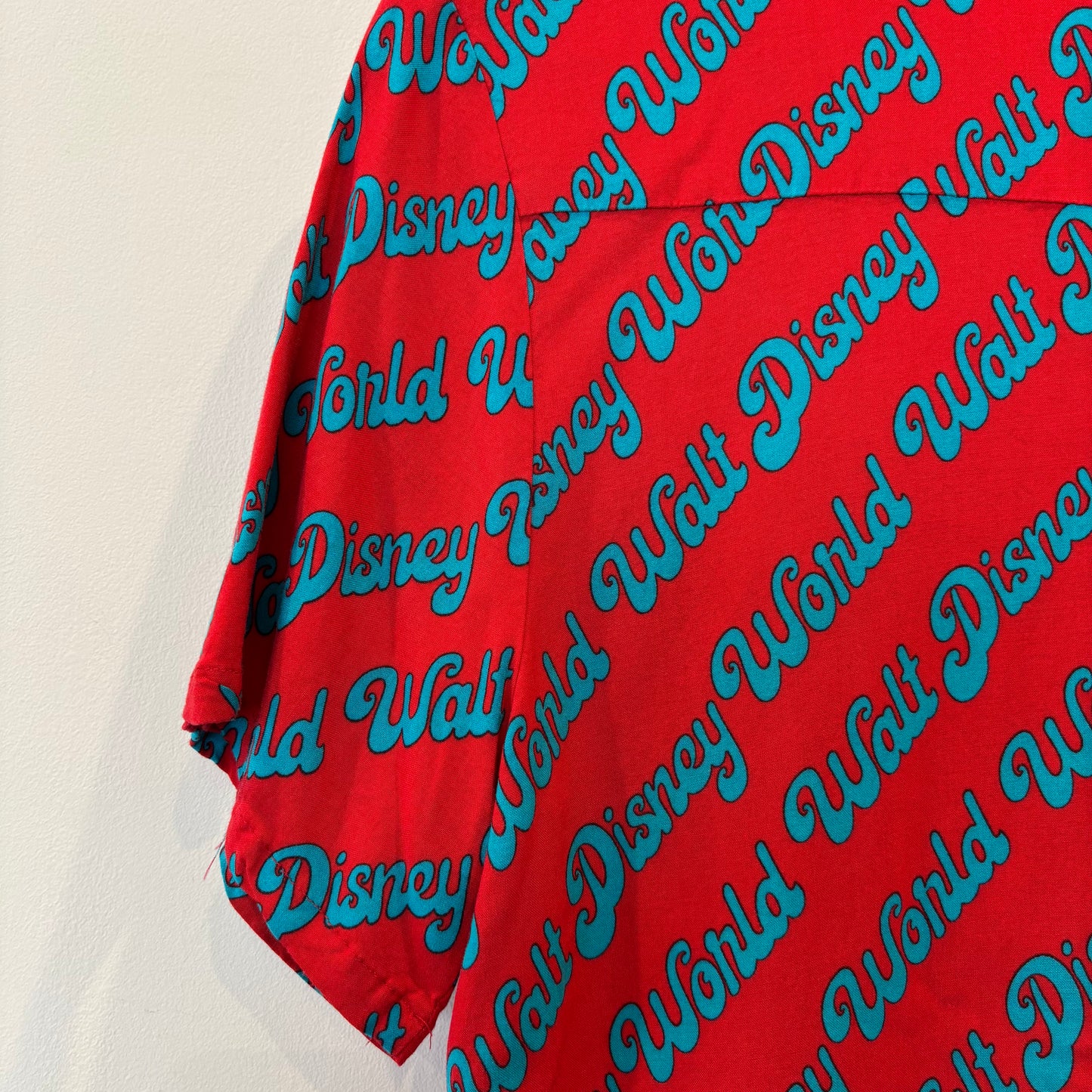 00's Disney "Walt Disney World" オープンカラー アロハシャツ 赤×水色(S)/B3059S-SO