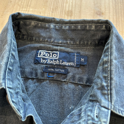00's Ralph Lauren ラルフローレン コットン ワークシャツ グレー (M)/B2912SH-SO