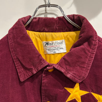 80's WEST WIND corduroy varsity jacket コーデュロイ スタジャン ワインレッド (XXL)/A8951J-SO