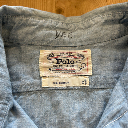 90's Polo by Ralph Lauren シャンブレーシャツ ライトブルー (L)/A7773SH-SO