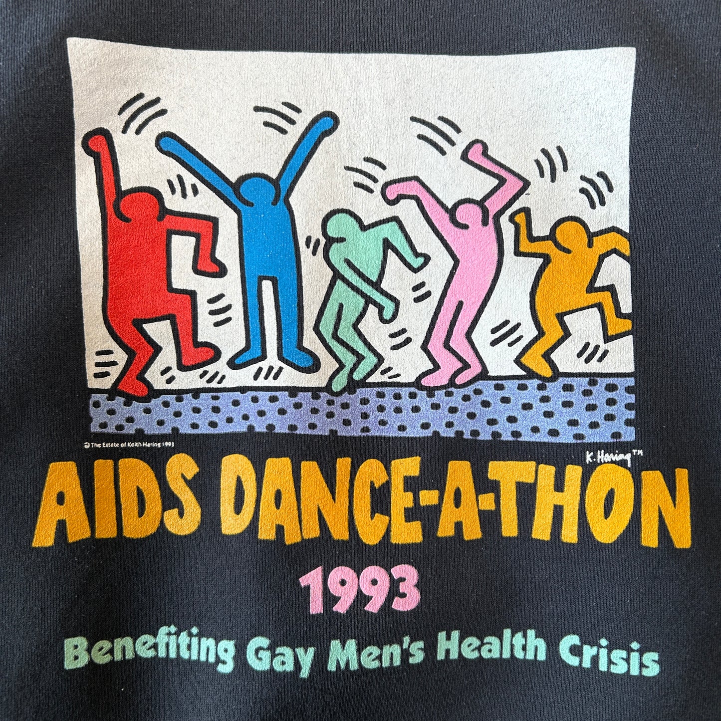 90's Hanes キース・ヘリング"AIDS DANCE-A-THON" アートプリントスウェット 黒(L)A2244S-SO