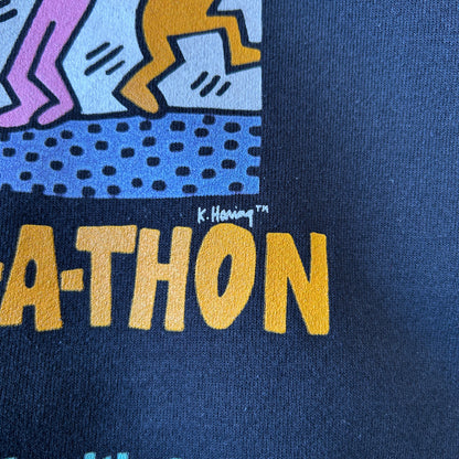 90's Hanes キース・ヘリング"AIDS DANCE-A-THON" アートプリントスウェット 黒(L)A2244S-SO