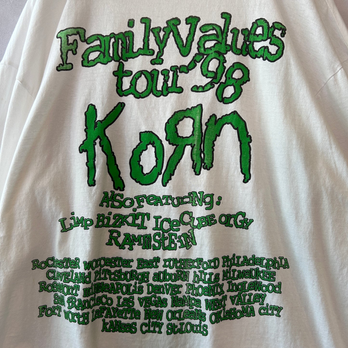 90's KORN ”Family Values Tour 98" ツアーロンT バンドTシャツ 袖プリント (XL)/C0285T-SO