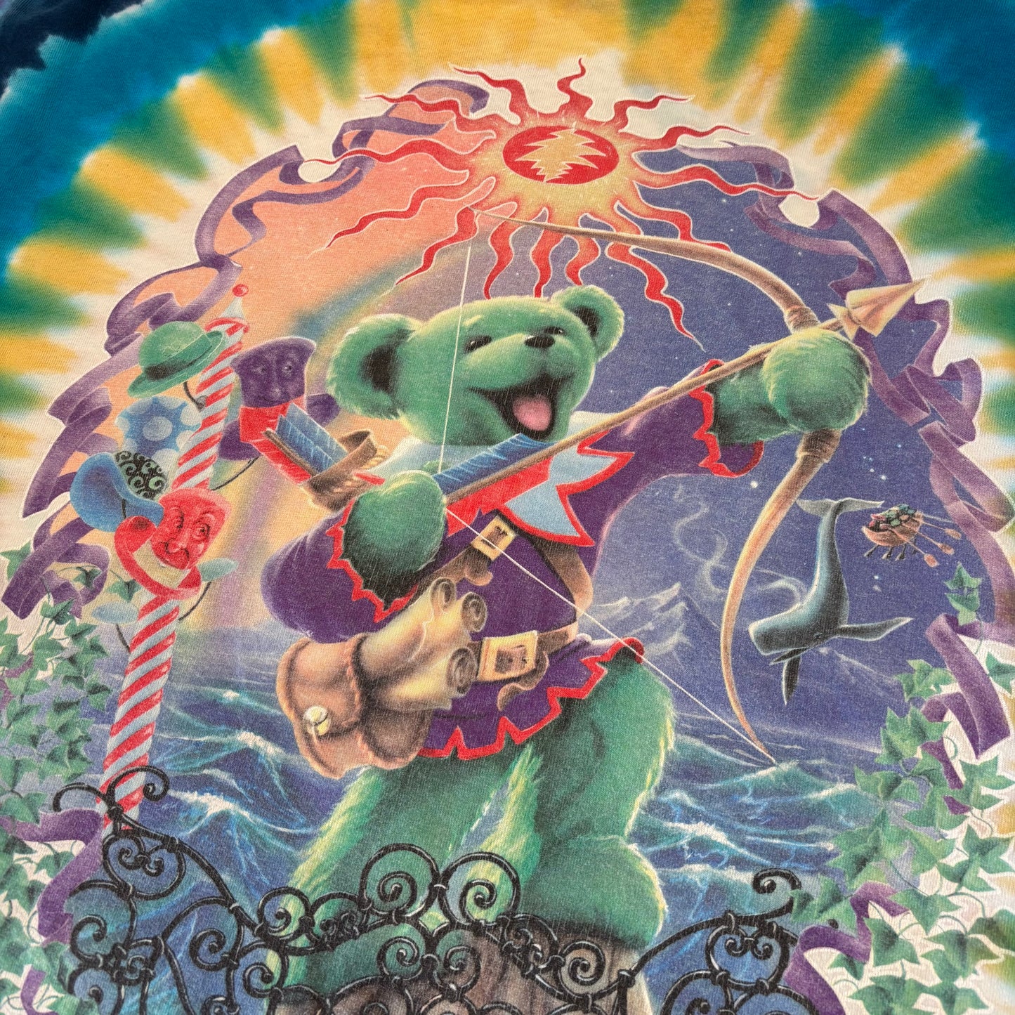 90's  FRUIT OF THE LOOM  Grateful Dead タイダイ柄 デッドベアープリント バンド ロンT XL /A8260T-SO
