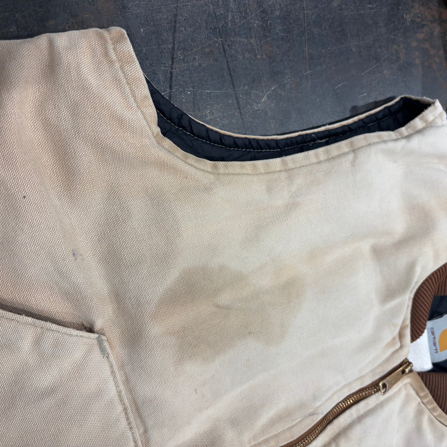 00's Carhartt カーハート ダックベスト BRN ブラウン 腰ゴム ベージュ系 （サイズ不明）/C0402V-SO