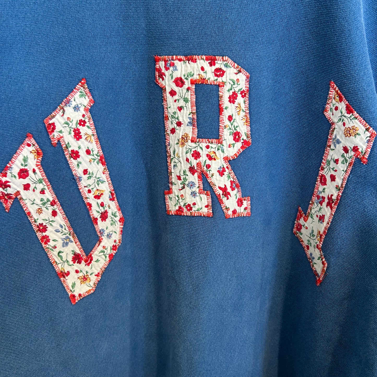 90's Unknown URI リバースウィーブタイプスウェット 内縫い アップリケ 刺繍 青/B1761S-SO