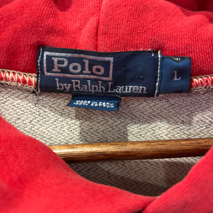 00's Polo Ralph Lauren ラルフローレン 後付けフーディ "67TH RL" グレー×レッド (L)/A1794