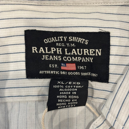 00's Ralph Lauren ラルフローレン ストライプシャツ 白青 (XL)/A7963S-SO