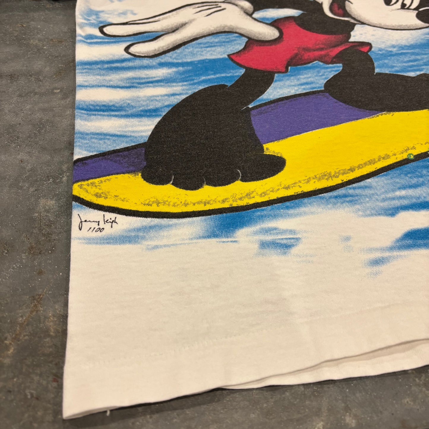 90's Disney ディズニー ミッキーマウス サーフィン オールオーバープリント Tシャツ 白 ワンサイズ B3093T-SO