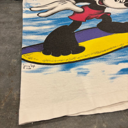 90's Disney ディズニー ミッキーマウス サーフィン オールオーバープリント Tシャツ 白 ワンサイズ B3093T-SO
