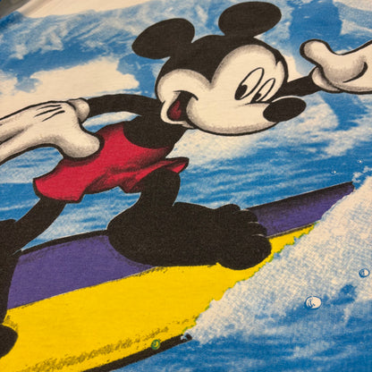 90's Disney ディズニー ミッキーマウス サーフィン オールオーバープリント Tシャツ 白 ワンサイズ B3093T-SO