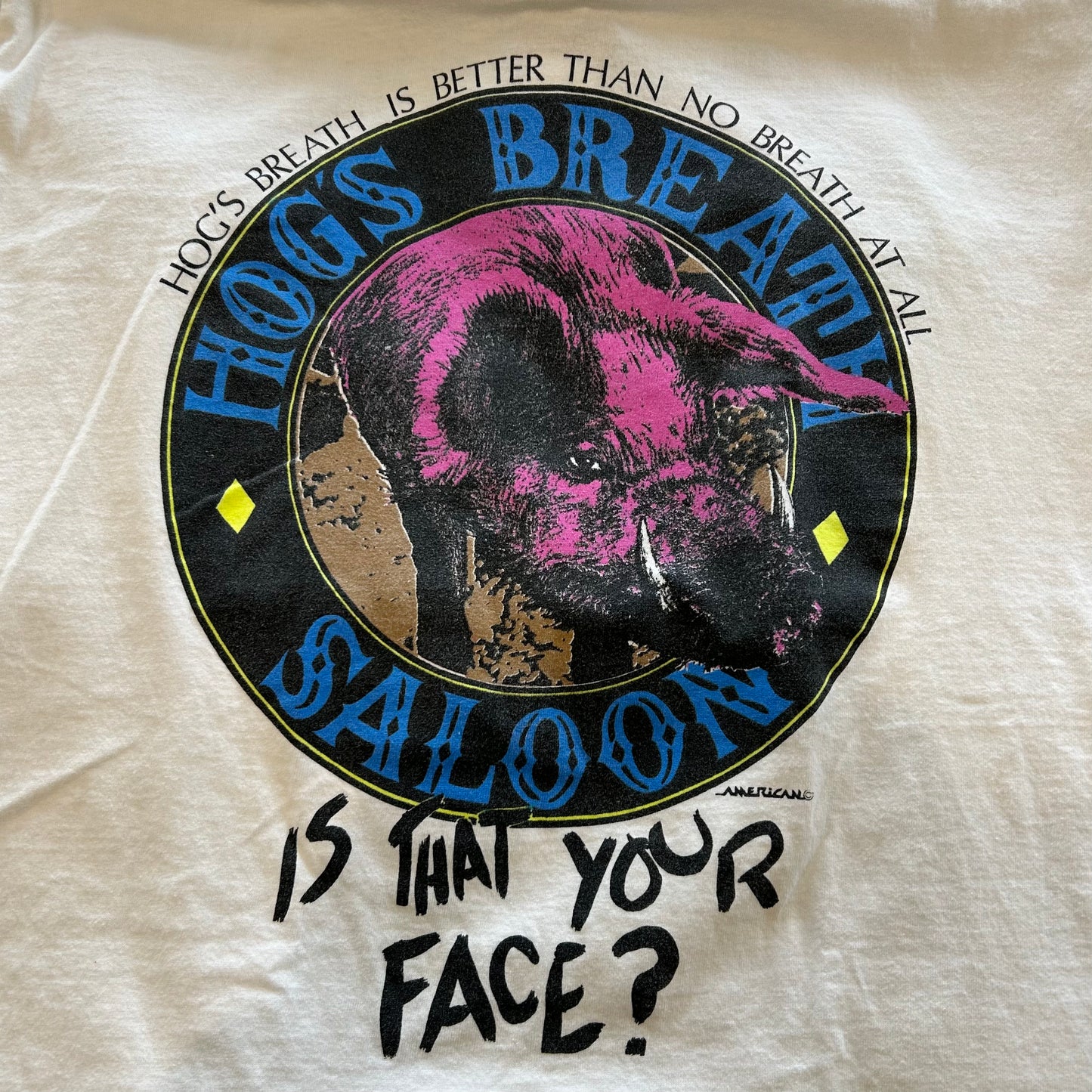 90's Fruit of the loom レストラン＆バー ホッグズ・ブレス・サルーン ショップロゴ プリントTシャツ 白(XL)/B1945T-SO