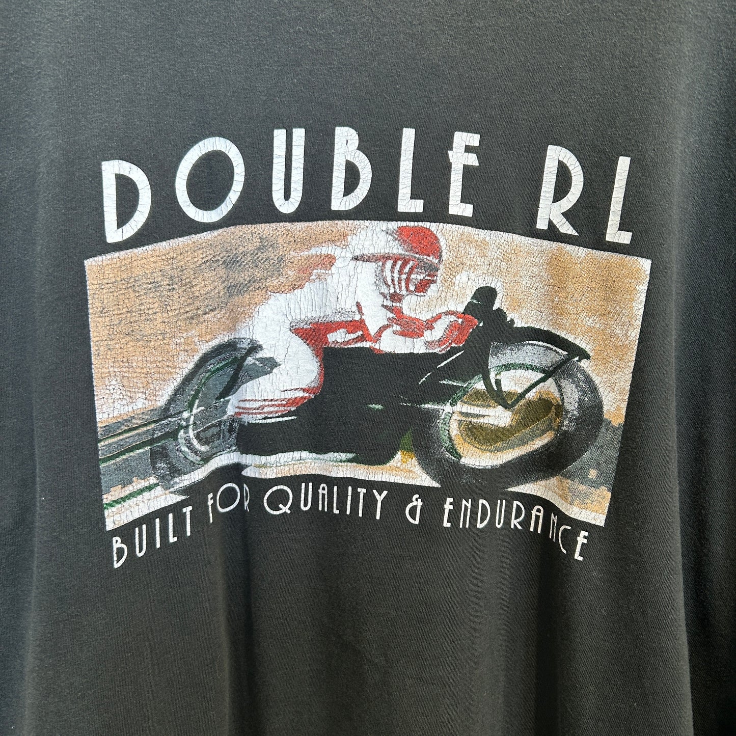 90's RRL Built For Quality & Endurance モーターサイクルTシャツ 三つ星タグ 黒 (XL)/C0879T-SO