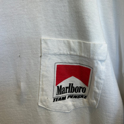 90's Marlboro マルボロ チーム・ペンスキー インディカー フォトプリントTシャツ 白 (XL)/B3653T-SO