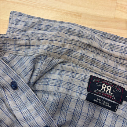90's RRL ラルフローレン フランネルシャツ チェック グレー青 (L)/A7531S-SO